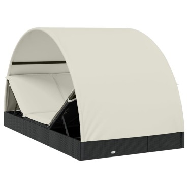 vidaXL Ξαπλώστρα 2 Ατόμων Στρογγ Οροφή Μαύρη 211x111x140cm Συνθ. Ρατάν 1 τεμ.