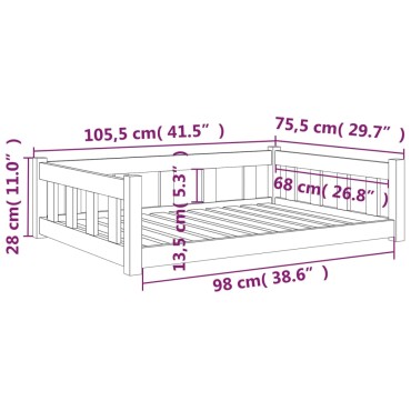 vidaXL Κρεβάτι Σκύλου 105,5 x 75,5 x 28 εκ. από Μασίφ Ξύλο Πεύκου