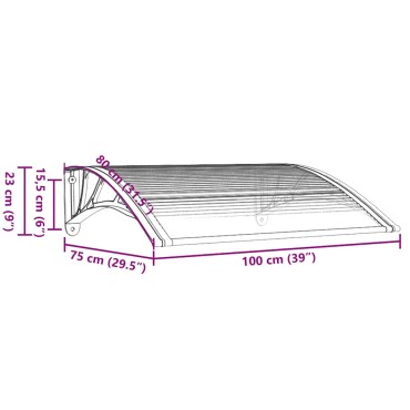 vidaXL Στέγαστρο Πόρτας Μαύρο & Διαφανές 100 x 75 εκ από Πολυκαρβονικό