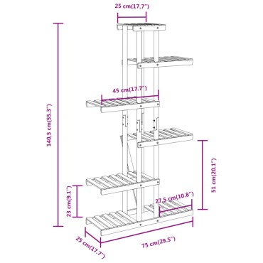 vidaXL Βάση Λουλουδιών 75x25x140,5 εκ. από Μασίφ Ξύλο Ελάτης