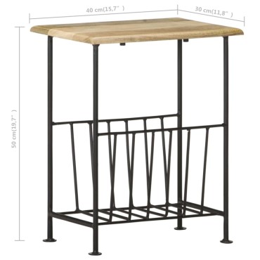 vidaXL Ραφιέρα Περιοδικών 40x30x50cm Μασίφ Ξύλο Μάνγκο / Ατσάλι 1 τεμ.