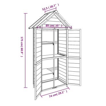 vidaXL Αποθήκη Εργαλείων Κήπου Καφέ 89x52,5x175 εκ. Μασίφ Ξύλο Πεύκου