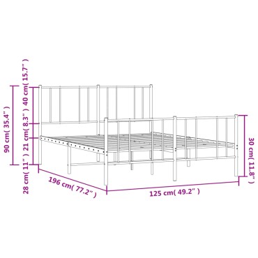 vidaXL Πλαίσιο Κρεβατιού με Κεφαλάρι&Ποδαρικό Λευκό 120x190εκ. Μέταλλο
