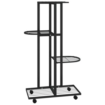 vidaXL Βάση Λουλουδιών 4 Επιπέδων με Ρόδες 44x23x80 εκ. Μαύρη Σίδερο