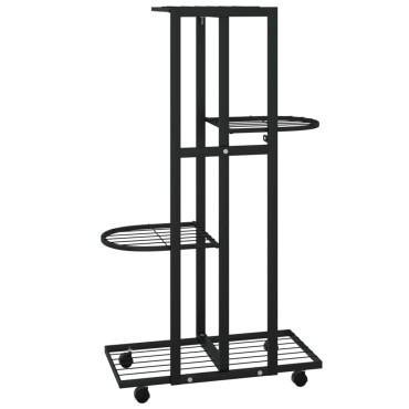 vidaXL Βάση Λουλουδιών 4 Επιπέδων με Ρόδες 44x23x80 εκ. Μαύρη Σίδερο