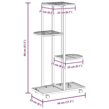 vidaXL Βάση Λουλουδιών 4 Επιπέδων με Ρόδες 44x23x80 εκ. Μαύρη Σίδερο