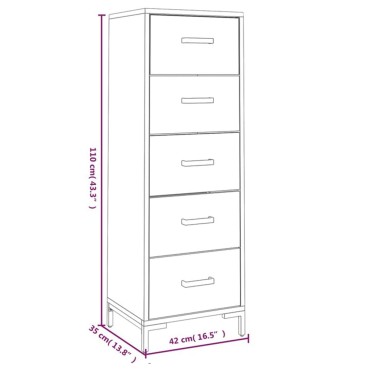 vidaXL Συρταριέρα Μαύρη 42x35x110cm από Μασίφ Ξύλο Πεύκου 1 τεμ.