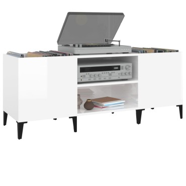 vidaXL Δισκοθήκη Γυαλιστερή Λευκή 121x38x48cm από Επεξεργασμένο Ξύλο 1 τεμ.