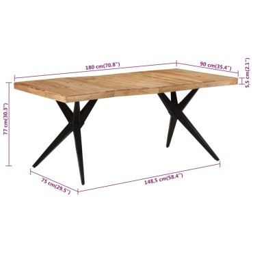 vidaXL Τραπεζαρία Μαύρη 180x90x77cm από Μασίφ Ξύλο Ακακίας 1 τεμ.
