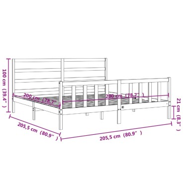 vidaXL Πλαίσιο Κρεβατιού με Κεφαλάρι Γκρι 200x200cm Μασίφ Ξύλο 1 τεμ. - Διπλό