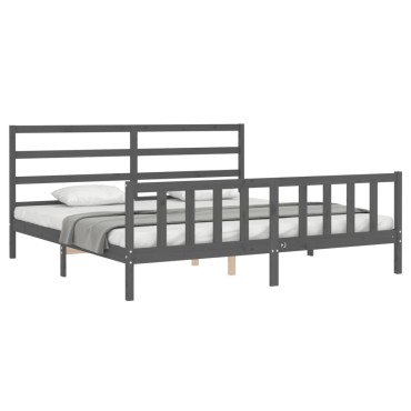 vidaXL Πλαίσιο Κρεβατιού με Κεφαλάρι Γκρι 200x200cm Μασίφ Ξύλο 1 τεμ. - Διπλό