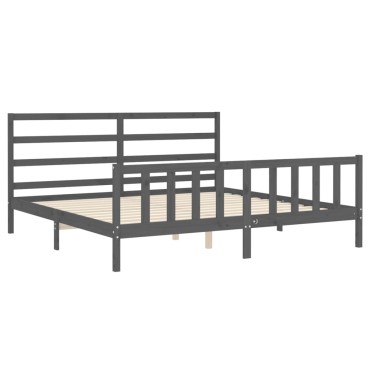 vidaXL Πλαίσιο Κρεβατιού με Κεφαλάρι Γκρι 200x200cm Μασίφ Ξύλο 1 τεμ. - Διπλό