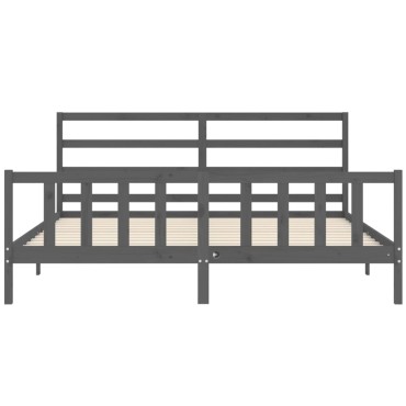 vidaXL Πλαίσιο Κρεβατιού με Κεφαλάρι Γκρι 200x200cm Μασίφ Ξύλο 1 τεμ. - Διπλό