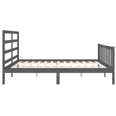 vidaXL Πλαίσιο Κρεβατιού με Κεφαλάρι Γκρι 200x200cm Μασίφ Ξύλο 1 τεμ. - Διπλό