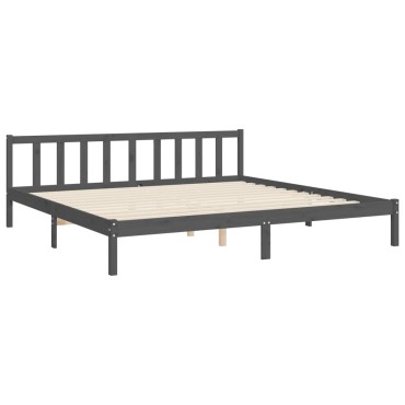 vidaXL Πλαίσιο Κρεβατιού με Κεφαλάρι Γκρι 200x200cm Μασίφ Ξύλο 1 τεμ. - Διπλό