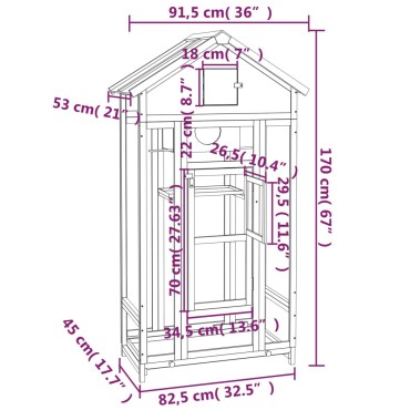 vidaXL Σπιτάκι Πουλιών Γκρι 91,5 x 53 x 170 εκ. από Μασίφ Ξύλο Πεύκου