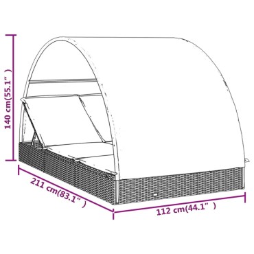 vidaXL Ξαπλώστρα 2 Ατόμων Στρογγ. Οροφή Καφέ 211x112x140cm Συνθ. Ρατάν 1 τεμ.
