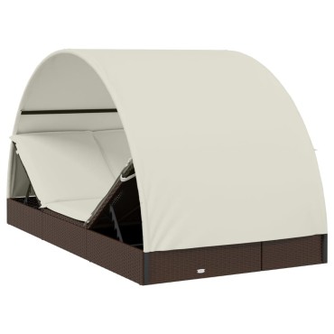 vidaXL Ξαπλώστρα 2 Ατόμων Στρογγ. Οροφή Καφέ 211x112x140cm Συνθ. Ρατάν 1 τεμ.