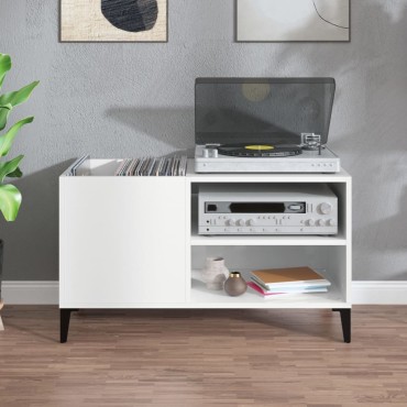 vidaXL Δισκοθήκη Γυαλιστερή Λευκή 84,5x38x48cm Επεξεργασμένο Ξύλο 1 τεμ.