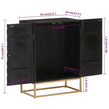 vidaXL Ντουλάπι Μαύρο 55x34x75cm από Μασίφ Ξύλο Μάνγκο και Σίδηρο 1 τεμ.