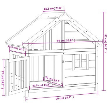 vidaXL Σπίτι Σκύλου Καφέ 96 x 60,5 x 87 εκ. από Μασίφ Ξύλο Πεύκου