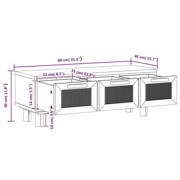 vidaXL Τραπεζάκι Σαλονιού Μαύρο 80x40x30cm Επεξ. Ξύλο & Μασίφ Πεύκο 1 τεμ.