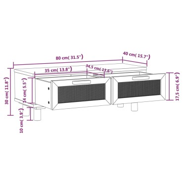 vidaXL Τραπεζάκι Σαλονιού Μαύρο 80x40x30cm Επεξ. Ξύλο & Μασίφ Πεύκο 1 τεμ.
