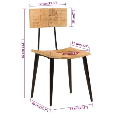 vidaXL Καρέκλες Τραπεζαρίας 2 τεμ. 44x40x80cm Μασίφ Ξύλο Μάνγκο