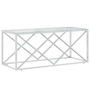 vidaXL Τραπέζι Σαλονιού 110x45x45cm από Ανοξ. Ατσάλι και Γυαλί 1 τεμ.