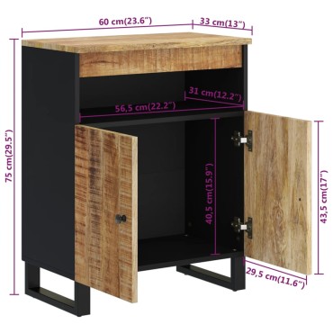 vidaXL Ντουλάπι με 2 Πόρτες 60x33x75cm από Μασίφ Ξύλο Μάνγκο 1 τεμ.