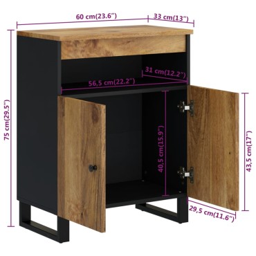 vidaXL Ντουλάπι με 2 Πόρτες 60x33x75cm από Μασίφ Ξύλο Μάνγκο 1 τεμ.