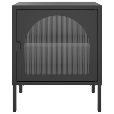 vidaXL Κομοδίνο Μαύρο 50x35x60cm από Ατσάλι και Γυαλί 1 τεμ.