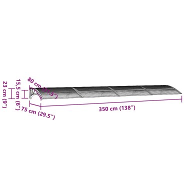 vidaXL Στέγαστρο Πόρτας Μαύρο & Διαφανές 350 x 75 εκ από Πολυκαρβονικό