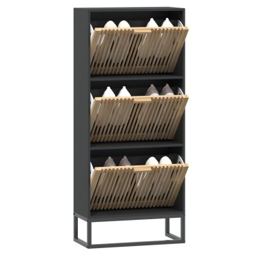 vidaXL Παπουτσοθήκη Μαύρη 52x25x120cm από Επεξεργασμένο Ξύλο