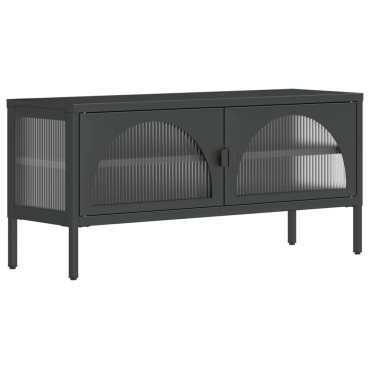 vidaXL Έπιπλο Τηλεόρασης Μαύρο 105x35x50cm από Γυαλί και Ατσάλι