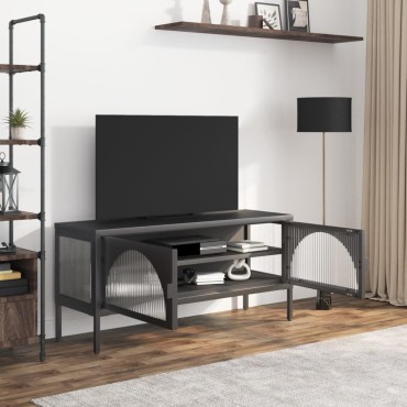 vidaXL Έπιπλο Τηλεόρασης Μαύρο 105x35x50cm από Γυαλί και Ατσάλι