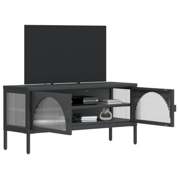 vidaXL Έπιπλο Τηλεόρασης Μαύρο 105x35x50cm από Γυαλί και Ατσάλι