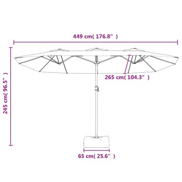 vidaXL Ομπρέλα Κήπου με Διπλή Κορυφή με LED Χρ. Λευκό Άμμου 449x265εκ.