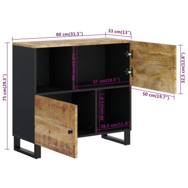 vidaXL Ντουλάπι με 2 Πόρτες 80x33x75cm από Μασίφ Ξύλο Μάνγκο 1 τεμ.