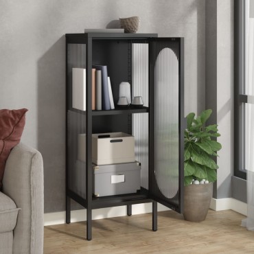 vidaXL Μπουφές Μαύρος 40x35x105cm από Γυαλί και Ατσάλι 1 τεμ.