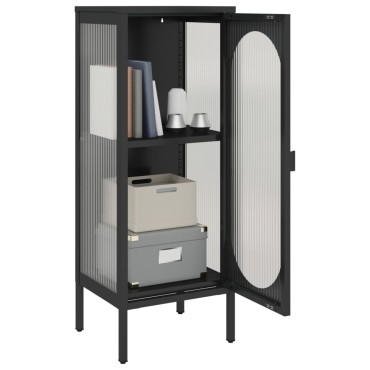 vidaXL Μπουφές Μαύρος 40x35x105cm από Γυαλί και Ατσάλι 1 τεμ.