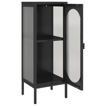 vidaXL Μπουφές Μαύρος 40x35x105cm από Γυαλί και Ατσάλι 1 τεμ.
