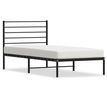 vidaXL Πλαίσιο Κρεβατιού με Κεφαλάρι Μαύρο 90x200cm Μεταλλικό 1 τεμ. - Μονό