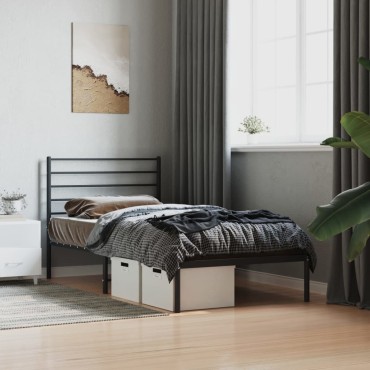 vidaXL Πλαίσιο Κρεβατιού με Κεφαλάρι Μαύρο 90x200cm Μεταλλικό 1 τεμ. - Μονό