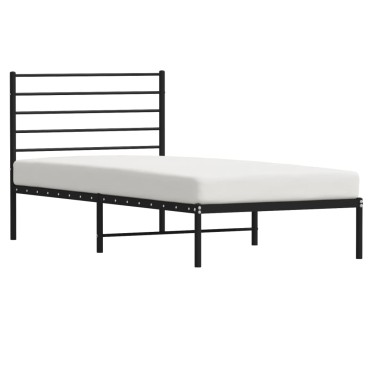vidaXL Πλαίσιο Κρεβατιού με Κεφαλάρι Μαύρο 90x200cm Μεταλλικό 1 τεμ. - Μονό