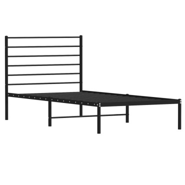 vidaXL Πλαίσιο Κρεβατιού με Κεφαλάρι Μαύρο 90x200cm Μεταλλικό 1 τεμ. - Μονό