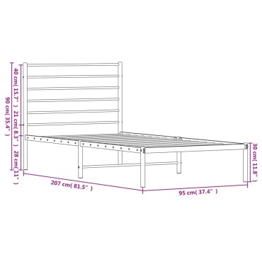 vidaXL Πλαίσιο Κρεβατιού με Κεφαλάρι Μαύρο 90x200cm Μεταλλικό 1 τεμ. - Μονό