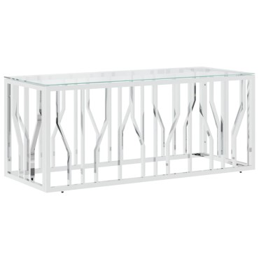 vidaXL Τραπέζι Σαλονιού 110x45x45cm από Ανοξ. Ατσάλι και Γυαλί 1 τεμ.