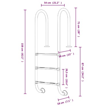vidaXL Σκάλα Πισίνας 54 x 38 x 158 εκ. από Ανοξείδωτο Ατσάλι