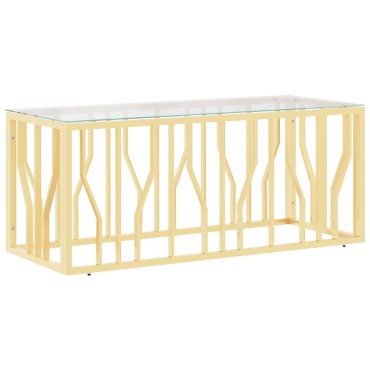 vidaXL Τραπέζι Σαλονιού 110x45x45cm από Ανοξ. Ατσάλι και Γυαλί 1 τεμ.